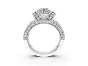 Pave Engagement Ring Setting for Round Cut Center with Curved Accent Rows, Openwork and Prong Head in Platinum