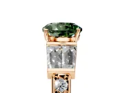 Channel-Set Engagement Ring Setting for Fancy Green Round Cut Center with Baguette Band and Prong Head in Rose Gold