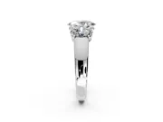3 Stone Engagement Ring Setting for Oval Center with Raised Basket Heads and Prong Head in Platinum