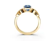 Leaf Engagement Ring Setting for Fancy Blue Princess Cut Center with Milgrain Accent Band and Prong Head in Yellow Gold