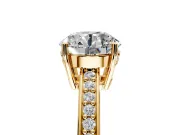 Solitaire Engagement Ring Setting for Round Cut Center with Channel-Set Accent Band and Prong Head in Yellow Gold