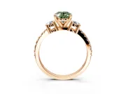3 Stone Engagement Ring Setting for Fancy Green Oval Center with Round Cut Side Accents and Prong Head in Rose Gold
