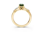 Bar-Set Engagement Ring Setting for Fancy Green Emerald Cut Center with Tapered Baguette Accents and Prong Head in Yellow Gold