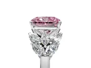 Leaf Cluster Engagement Ring Setting for Fancy Pink Radiant Cut Center with Marquise Accents and Prong Head in Platinum