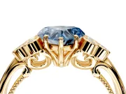 Cluster Engagement Ring Setting for Fancy Blue Heart-Shaped Center with Bezel Accent Clusters and Prong Head in Yellow Gold