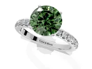 Open Basket Engagement Ring Setting for Fancy Green Round Cut Center with Pave Band and Prong Head in Platinum