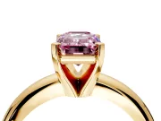 Solitaire Engagement Ring Setting for Fancy Pink Emerald Cut Center with Wire Band and Prong Head in Yellow Gold