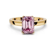 Solitaire Engagement Ring Setting for Fancy Pink Emerald Cut Center with Plain Band and Flat Tab Prong Head in Yellow Gold
