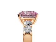 5 Stone Engagement Ring Setting for Fancy Pink Radiant Cut Center with Plain Band and Prong Head in Rose Gold