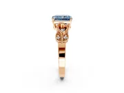 Leaf Engagement Ring Setting for Fancy Blue Princess Cut Center with Milgrain Accent Band and Prong Head in Rose Gold