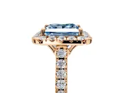 Halo Engagement Ring Setting for Fancy Blue Princess Cut Center with Raised Halo, Pave Band and Prong Head in Rose Gold