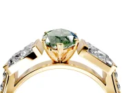 Channel-Set Engagement Ring Setting for Fancy Green Marquise Center with Baguette Band and Prong Head in Yellow Gold