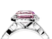 Halo Engagement Ring Setting for Fancy Pink Asscher Cut Center with Pave and Plain Twist Band and Prong Head in Platinum