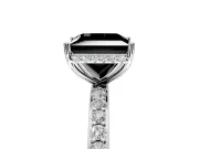 Hidden Halo Engagement Ring Setting for Fancy Black Princess Cut Center with Pave Band and Prong Head in Sterling Silver