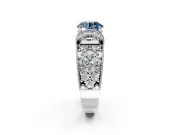 Pave Engagement Ring Setting for Fancy Blue Round Cut Center with Curved Accent Rows, Openwork and Prong Head in White Gold
