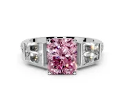 Channel-Set Engagement Ring Setting for Fancy Pink Radiant Cut Center with Baguette Band and Prong Head in Platinum