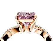 Solitaire Engagement Ring Setting for Fancy Pink Princess Cut Center with Half-Pave Crossover Band and Prong Head in Rose Gold
