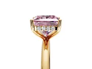 Hidden Halo Engagement Ring Setting for Fancy Pink Princess Cut Center with Thin Round-Wire Band and Prong Head in Yellow Gold