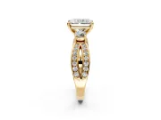 3 Stone Engagement Ring Setting for Radiant Cut Center with Pave Twist Band and Prong Head in Yellow Gold