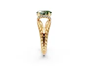 Halo Engagement Ring Setting for Fancy Green Oval Center with Rope Twist Split Shank and Prong Head in Yellow Gold