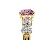 5 Stone Engagement Ring Setting for Fancy Pink Cushion Cut Center with Graduated Accents and Prong Head in Yellow Gold