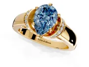 Solitaire Engagement Ring Setting for Fancy Blue Pear-Shaped Center with Wide Band, Pave Collar and Prong Head in Yellow Gold