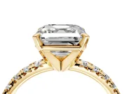 Solitaire Engagement Ring Setting for Asscher Cut Center with Large Accents and Prong Head in Yellow Gold