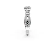 3 Stone Engagement Ring Setting for Cushion Cut Center with Pave Twist Band and Prong Head in Platinum