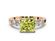 5 Stone Engagement Ring Setting for Fancy Yellow Princess Cut Center with Plain Band and Prong Head in Rose Gold