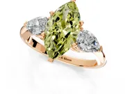 3 Stone Engagement Ring Setting for Fancy Yellow Marquise Center with Large Pear-Shaped Accents and Prong Head in Rose Gold