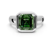 Solitaire Engagement Ring Setting for Fancy Green Asscher Cut Center with Wide Band and Bezel Head in White Gold