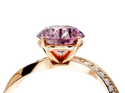 Side Accent Engagement Ring Setting for Fancy Pink Round Cut Center with Accent Shoulders and Prong Head in Rose Gold