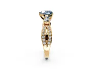 3 Stone Engagement Ring Setting for Fancy Blue Heart-Shaped Center with Pave Twist Band and Prong Head in Yellow Gold