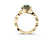 Halo Engagement Ring Setting for Fancy Green Radiant Cut Center with Pave and Plain Twist Band and Prong Head in Yellow Gold