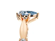 Solitaire Engagement Ring Setting for Fancy Blue Pear-Shaped Center with Carved Leaf Shoulders and Prong Head in Rose Gold