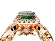 Bypass Halo Engagement Ring Setting for Fancy Green Princess Cut Center with Bezel Accents, Milgrain and Prong Head in Rose Gold