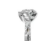Baguette Engagement Ring Setting for Heart-Shaped Center with Alternating Bar-Set Band and Prong Head in White Gold