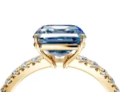 Solitaire Engagement Ring Setting for Fancy Blue Asscher Cut Center with Large Accent Band and Prong Head in Yellow Gold
