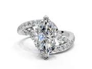 Solitaire Engagement Ring Setting for Marquise Center with Pave Bypass Twist Band and Prong Head in White Gold