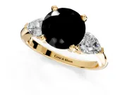 3 Stone Engagement Ring Setting for Fancy Black Round Cut Center with Large Pear-Shaped Accents and Prong Head in Yellow Gold