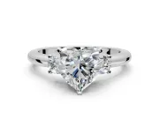 3 Stone Engagement Ring Setting for Heart-Shaped Center with Wide Plain Band and Prong Head in Platinum