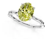 Solitaire Engagement Ring Setting for Fancy Yellow Oval Center with Bamboo Band and Prong Head in Platinum