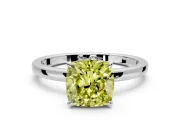 Hidden Halo Engagement Ring Setting for Fancy Yellow Cushion Cut Center with Plain Band and Tall Prong Head in Sterling Silver