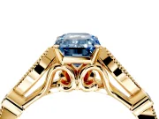 Solitaire Engagement Ring Setting for Fancy Blue Emerald Cut Center with Marquise and Bezel Accents and Prong Head in Yellow Gold
