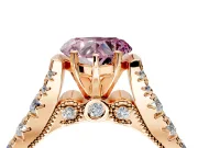 Solitaire Engagement Ring Setting for Fancy Pink Heart-Shaped Center with Pave Cathedral Shoulders and Prong Head in Rose Gold