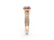 Solitaire Engagement Ring Setting for Fancy Pink Cushion Cut Center with Multi-Row Pave Accents and Basket Head in Rose Gold
