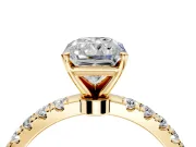 Open Basket Engagement Ring Setting for Radiant Cut Center with Pave Band and Prong Head in Yellow Gold