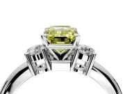 3 Stone Engagement Ring Setting for Fancy Yellow Emerald Cut Center with Wide Plain Band and Prong Head in Platinum