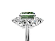 Small-Accent Cluster Halo Engagement Ring Setting for Fancy Green Princess Cut Center with Plain Band and Prong Head in Platinum