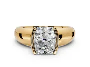 Tension Engagement Ring Setting for Radiant Cut Center with Wide Flat Band and Tension Head in Yellow Gold